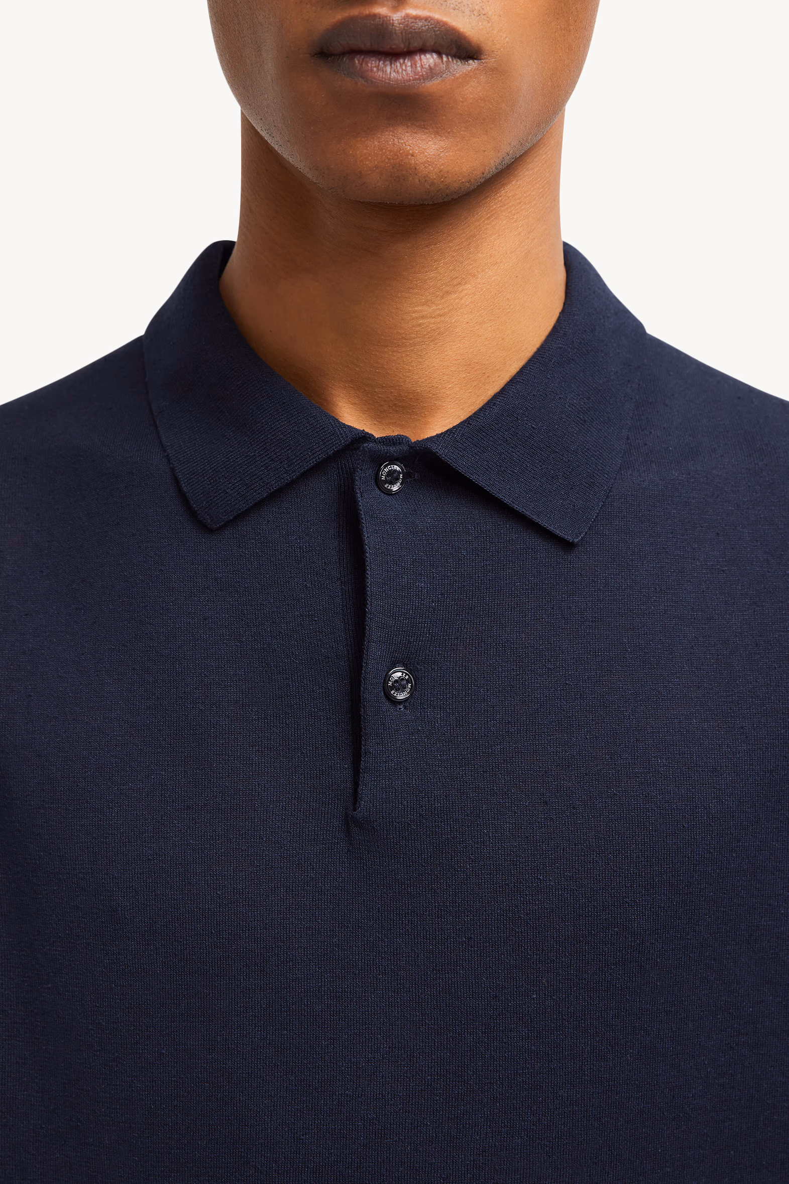 Silk & Linen Knit Polo Shirt Men Navy Blue Moncler 6
